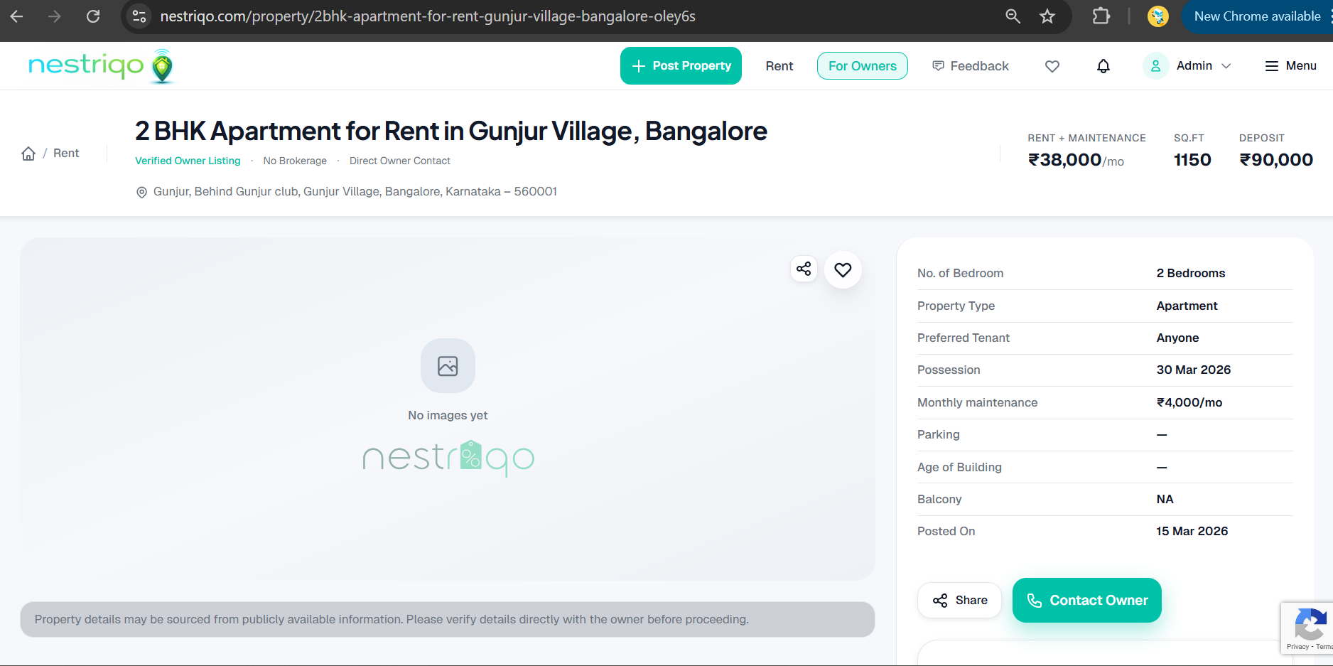 Property detail page with gallery and contact unlock